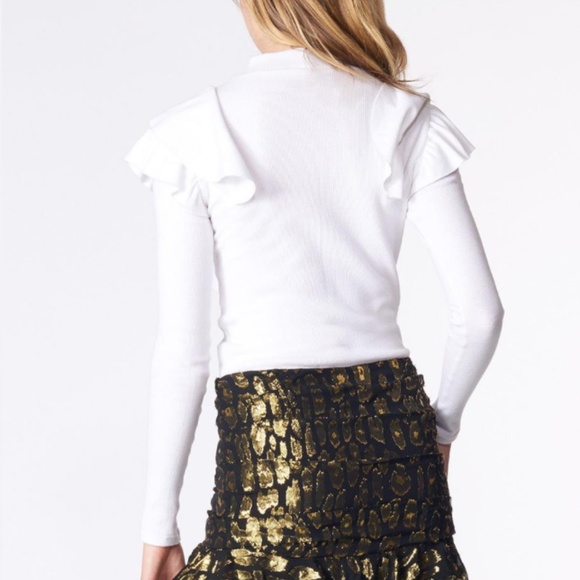 VERONICA BEARD Dawson Ruffle Long-Sleeve Tee White Size XS - Picture 2 of 5